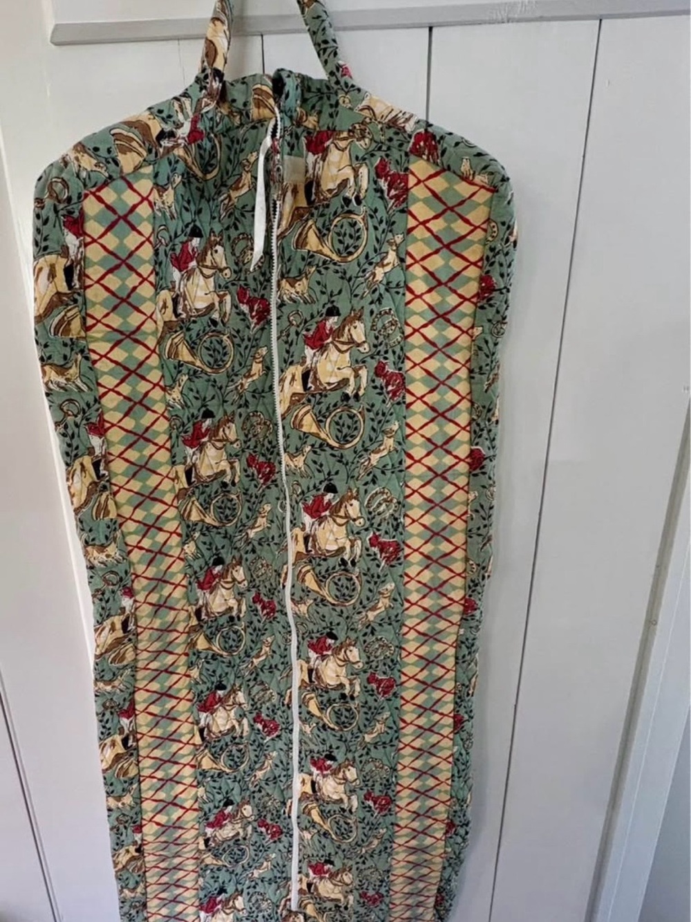 Women’s Patterned Foxhunting Scene Dress Garment Bag - Green Multi
